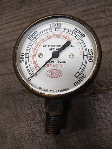 Vtg AIRCO 0-3000 PSI Pressure Gauge No 8410009 Beveled Glass Brass 2.25" Diamete