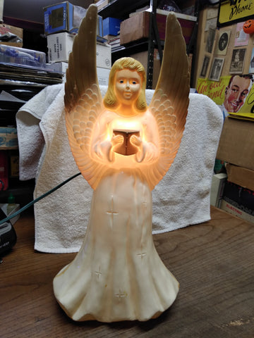 Vtg Union Prod? Christmas Angel Blow Mold Lighted Hard Plastic Yard Decor 18"