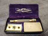 Vtg WW I Gillette Ball Tip Gold Tone Open Comb Razor Blade Bank Blades Orig Box!