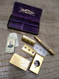 Vtg WW I Gillette Ball Tip Gold Tone Open Comb Razor Blade Bank Blades Orig Box!