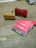Vtg Gillette Ball Tip Gold Tech 3 Piece Safety Razor with 10 Original Blades