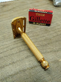 Vtg Gillette Ball Tip Gold Tech 3 Piece Safety Razor with 10 Original Blades