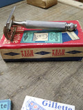 Vtg Date Code B-1 1956 Gillette 3 Pc Tech Safety Razor w/Blue Blades & Box Nice!
