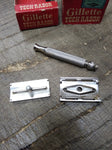 Vtg Date Code B-1 1956 Gillette 3 Pc Tech Safety Razor w/Blue Blades & Box Nice!