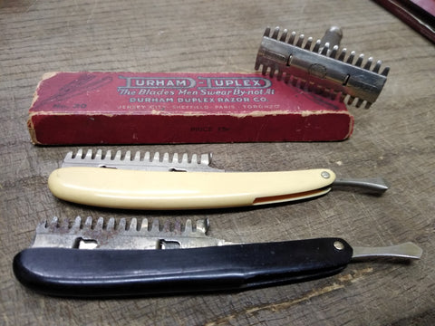 Vtg 3 Piece Durham Duplex Straight & DE Razor Barbershop Shaving Lot with Box