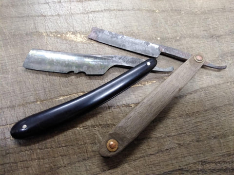 Vtg 2 Pc Straight Razor Parts Repair Lot Wood Scales Hollow Ground Clauberg Bros
