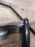 Vtg 2 Pc Straight Razor Parts Repair Lot Wood Scales Hollow Ground Clauberg Bros