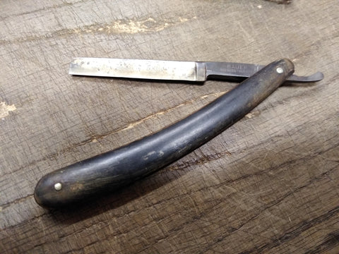 Vtg Antique Straight Razor BAUER Solingen Germany Wooden Scales