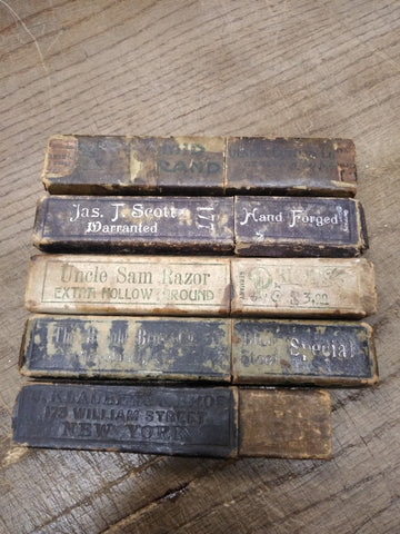 Vtg Antique 5 Pc Straight Razor Empty Box Lot C Klauberg Uncle Sam Jas T Scott