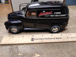 Vtg ERTL Diecast Metal 1950 Chevy Panel Delivery Van Black Coin Bank 1:25 USA!