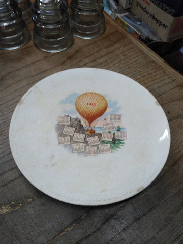 Vtg Antique 1912 Souvenir Calendar Hot Air Balloon Plate Trenle China Virginia