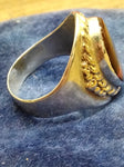 Vtg 925 Silver 14K Gold Wreath Fire Agate Unisex Ring Sz 10.5  3/4" x 7/8" Stone