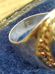 Vtg 925 Silver 14K Gold Wreath Fire Agate Unisex Ring Sz 10.5  3/4" x 7/8" Stone