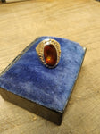 Vtg 925 Silver 14K Gold Wreath Fire Agate Unisex Ring Sz 10.5  3/4" x 7/8" Stone