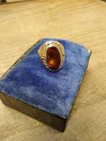 Vtg 925 Silver 14K Gold Wreath Fire Agate Unisex Ring Sz 10.5  3/4" x 7/8" Stone