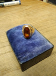 Vtg 925 Silver 14K Gold Wreath Fire Agate Unisex Ring Sz 10.5  3/4" x 7/8" Stone