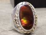 Vtg 925 Silver 14K Gold Wreath Fire Agate Unisex Ring Sz 10.5  3/4" x 7/8" Stone