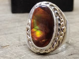Vtg 925 Silver 14K Gold Wreath Fire Agate Unisex Ring Sz 10.5  3/4" x 7/8" Stone