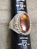 Vtg 925 Silver 14K Gold Wreath Fire Agate Unisex Ring Sz 10.5  3/4" x 7/8" Stone