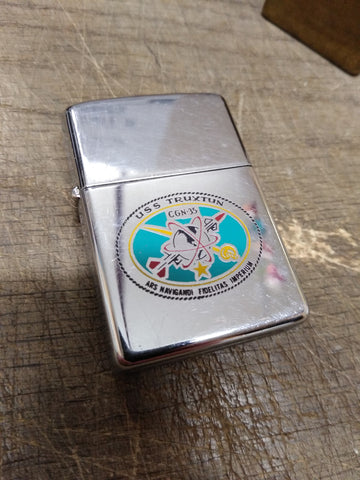Vtg 1979 Zippo USS Truxtun CGN 35 Cigarette Lighter Nice Snap Good Shape USA!
