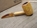 Vtg Missouri Meerschaum Half Bent Corn Cob Pipe Amber Stem Good Shape