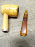 Vtg Missouri Meerschaum Half Bent Corn Cob Pipe Amber Stem Good Shape