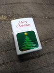 Vtg 2000 Zippo Logo Cigarette Lighter Merry Christmas White Matte Green Enamel