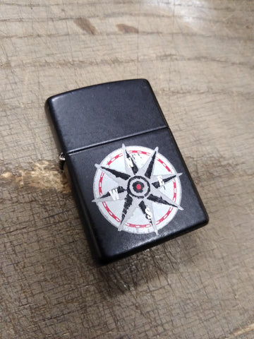 Vtg 1998 Zippo Cigarette Lighter Black Matte Marlboro Adventure Compass