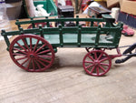 Vtg Cast Iron Toy Black Horse Drawn Freight Hay Farmers Green #441 Wagon 14 Inch