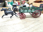 Vtg Cast Iron Toy Black Horse Drawn Freight Hay Farmers Green #441 Wagon 14 Inch