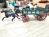 Vtg Cast Iron Toy Black Horse Drawn Freight Hay Farmers Green #441 Wagon 14 Inch