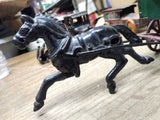 Vtg Cast Iron Toy Black Horse Drawn Freight Hay Farmers Green #441 Wagon 14 Inch