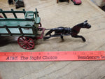 Vtg Cast Iron Toy Black Horse Drawn Freight Hay Farmers Green #441 Wagon 14 Inch