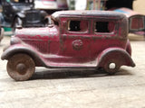 Vtg 1930's Kilgore Cast Iron Red Toy 2 Door Sedan w/ Driver and 3 Passengers 3"
