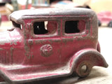 Vtg 1930's Kilgore Cast Iron Red Toy 2 Door Sedan w/ Driver and 3 Passengers 3"