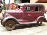 Vtg 1930's Kilgore Cast Iron Red Toy 2 Door Sedan w/ Driver and 3 Passengers 3"