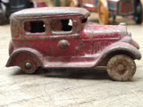 Vtg 1930's Kilgore Cast Iron Red Toy 2 Door Sedan w/ Driver and 3 Passengers 3"