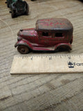 Vtg 1930's Kilgore Cast Iron Red Toy 2 Door Sedan w/ Driver and 3 Passengers 3"