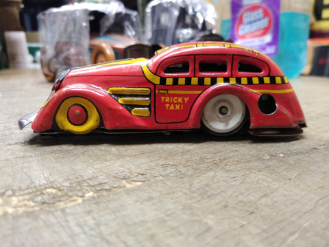Vtg Marx Tricky Taxi 7108 Tin Wind Up Orange Toy Car No Key Parts/Repair Lot