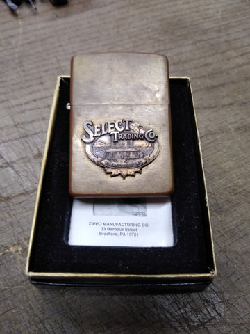 Vtg 1994 Brushed Brass Zippo Lighter Select Trading Co Tobaccoville NC w/Box!