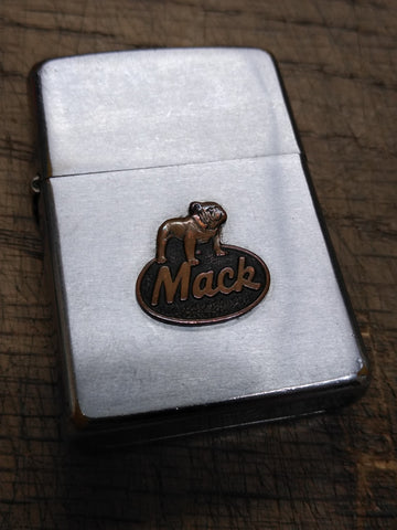 Vtg 1974 Zippo Cigarette Lighter Mack Bulldog Logo Brushed Chrome Nice Snap USA!