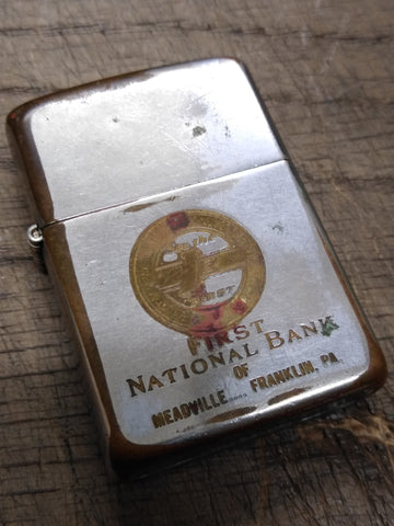 1962 Zippo Cigarette Lighter Factory Refurbished Sealed 1st National Bank 251719