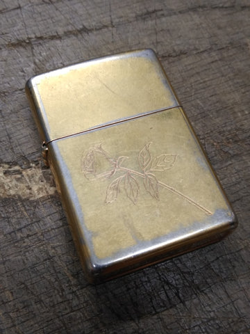 Vtg 1999 Zippo Cigarette Lighter Engraved Rose Flower Gold Plated Bradford Pa US