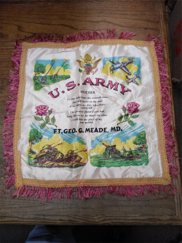 Vtg Fort Geo G Meade MD US Army WWII Military Satin Pillow Cover Sham for Mother
