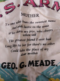 Vtg Fort Geo G Meade MD US Army WWII Military Satin Pillow Cover Sham for Mother