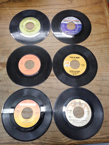 Vtg 6 Pc 45 RPM Record Lot Toto Capt & Tennille H Alpert Raspberries Association