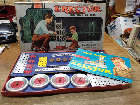 Vtg AC Gilbert Erector Set No 2 1/2 100 Toys In One Original Box with Manual!