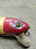 Vtg Paw Paw Glass Eye Wood Fishing Lure Plug Red Head White Body Fresh Water