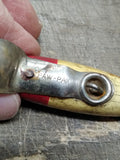 Vtg Paw Paw Glass Eye Wood Fishing Lure Plug Red Head White Body Fresh Water