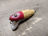 Vtg Paw Paw Glass Eye Wood Fishing Lure Plug Red Head White Body Fresh Water